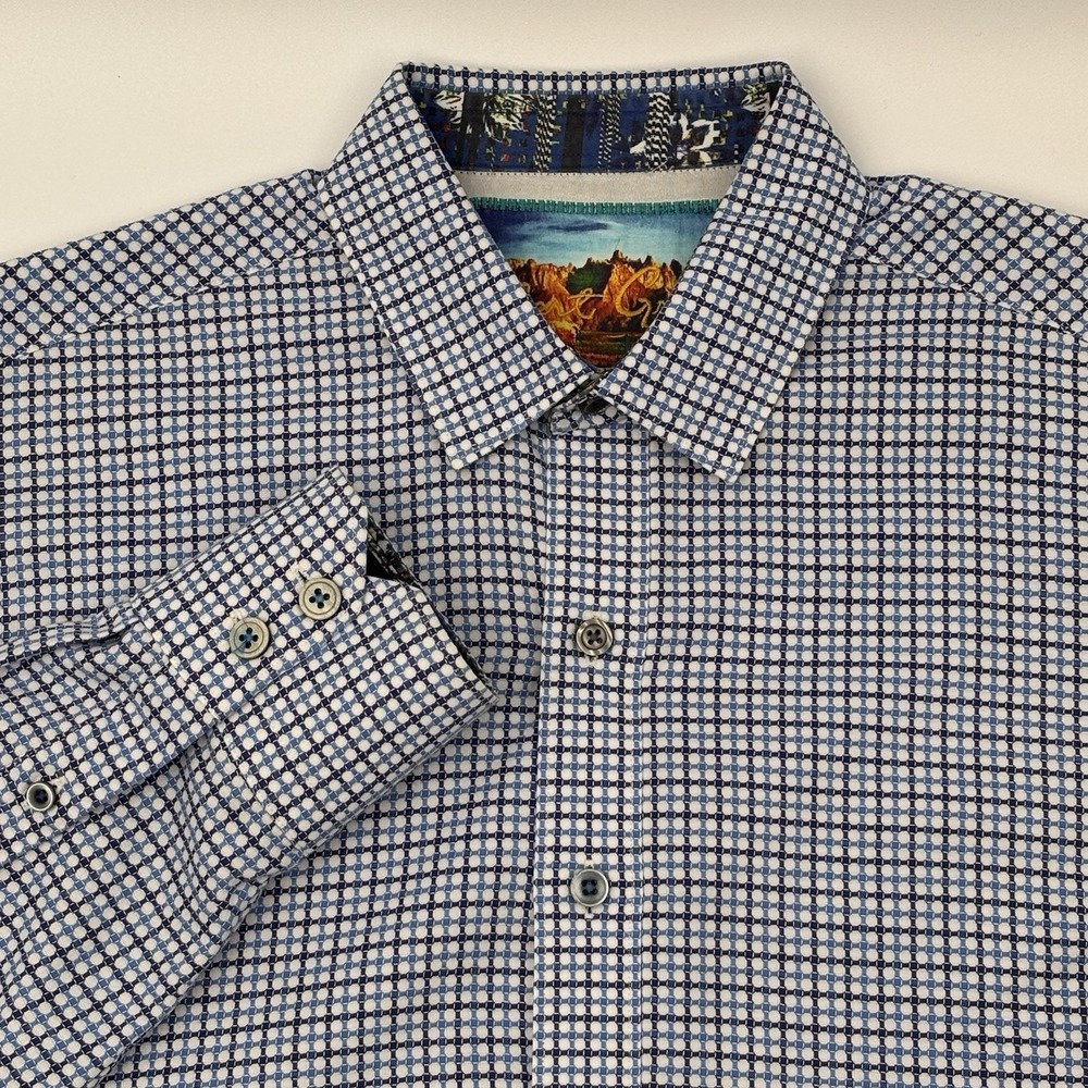 Robert Graham Shirt‎ Mens S Small Blue Plaid Cotton Long Sleeve Button Up Sport